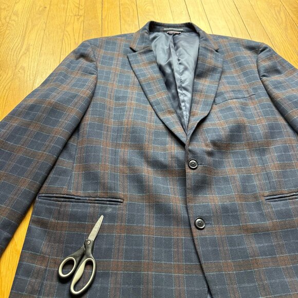 Tommy Hilfiger Mens Size 48R Navy & Brown Plaid Casual Sport Coat Blazer Jacket - Picture 11 of 16